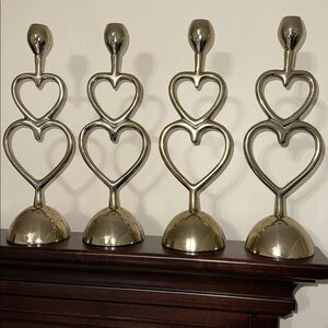 AnthroHome Set of 4 Aluminum Gold Tone Double Heart Medium Candle Holders
